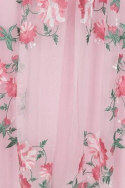 Raisa Pink Floral Embroidered Maxi Dress -Frock And Frill US Raisa Pink Floral Embroidered Maxi Dress 1