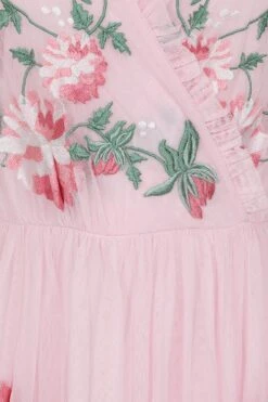 Raisa Pink Floral Embroidered Maxi Dress -Frock And Frill US Raisa Pink Floral Embroidered Maxi Dress 3