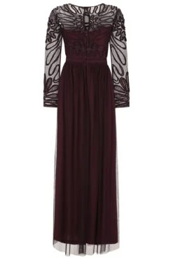Rheanna Burgundy Cornelli Sequin Maxi Dress -Frock And Frill US Rheanna Burgundy Cornelli Maxi Dress 3