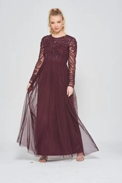 Rheanna Burgundy Cornelli Sequin Maxi Dress -Frock And Frill US Rheanna Burgundy Cornelli Maxi Dress 5