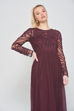 Rheanna Burgundy Cornelli Sequin Maxi Dress -Frock And Frill US Rheanna Burgundy Cornelli Maxi Dress 6