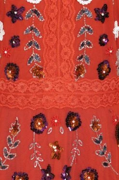 Ria Copper Floral Sequin Midi Dress -Frock And Frill US Ria Copper Floral Midi Dress 2