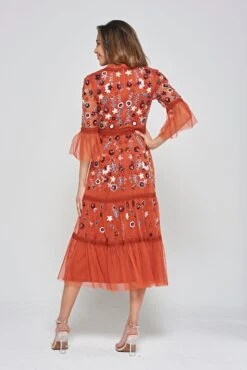 Ria Copper Floral Sequin Midi Dress -Frock And Frill US Ria Copper Floral Midi Dress 9