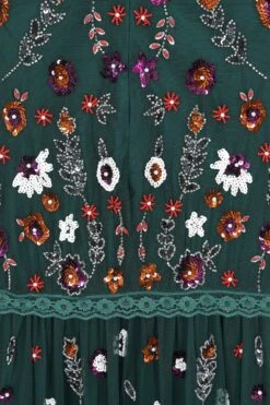 Ria Alpine Green Floral Sequin Midi Dress -Frock And Frill US Ria Green Floral Midi Dress 1