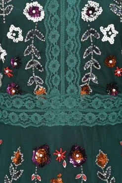 Ria Alpine Green Floral Sequin Midi Dress -Frock And Frill US Ria Green Floral Midi Dress 3