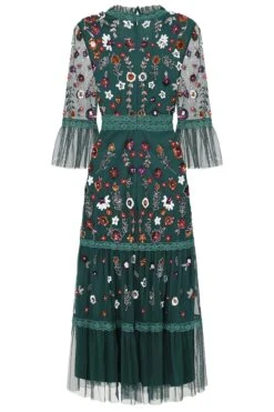 Ria Alpine Green Floral Sequin Midi Dress -Frock And Frill US Ria Green Floral Midi Dress 4