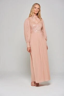 Rosa Blush Sequin Maxi Dress With Pleated Skirt -Frock And Frill US Rosa Blush Sequin Maxi Dress 3