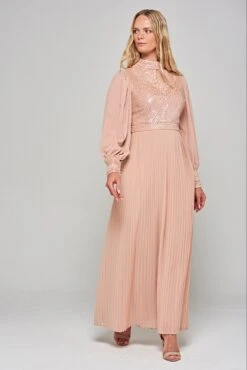 Rosa Blush Sequin Maxi Dress With Pleated Skirt