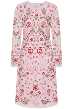 Rosalia Pink Floral Embroidered Shift Dress -Frock And Frill US Rosalia Pink Floral Embroidered Shift Dress 1