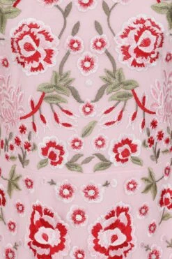 Rosalia Pink Floral Embroidered Shift Dress -Frock And Frill US Rosalia Pink Floral Embroidered Shift Dress 2