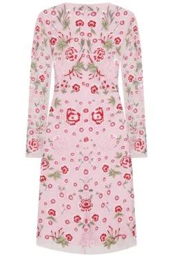 Rosalia Pink Floral Embroidered Shift Dress -Frock And Frill US Rosalia Pink Floral Embroidered Shift Dress 3