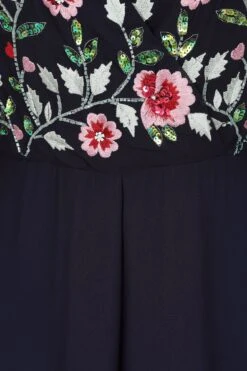 Rue Navy Floral Embroidered Cape Sleeve Jumpsuit -Frock And Frill US Rue Navy Floral Jumpsuit 3