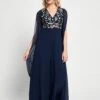 Rue Navy Floral Embroidered Cape Sleeve Jumpsuit