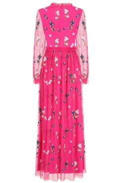 Rydia Fuchsia Floral Embroidered Maxi Dress -Frock And Frill US Rydia Floral Embroidered Maxi Dress 2
