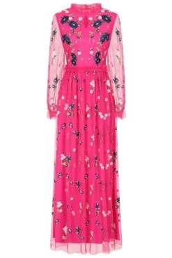 Rydia Fuchsia Floral Embroidered Maxi Dress