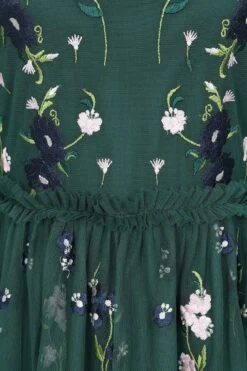 Rydia Alpine Green Floral Embroidered Maxi Dress -Frock And Frill US Rydia Green Floral Embroidered Maxi Dress 3