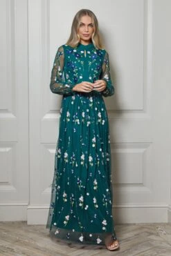 Rydia Alpine Green Floral Embroidered Maxi Dress -Frock And Frill US Rydia Green Floral Embroidered Maxi Dress 5