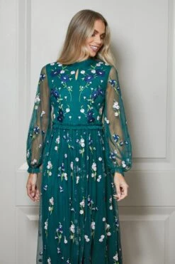 Rydia Alpine Green Floral Embroidered Maxi Dress -Frock And Frill US Rydia Green Floral Embroidered Maxi Dress 8