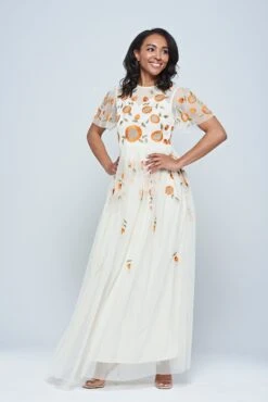 Saffron Cream Floral Embroidered Maxi Dress