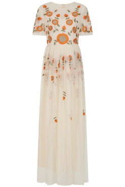 Frock And Frill US -Frock And Frill US Saffron Cream Floral Embroidered Maxi Dress 2