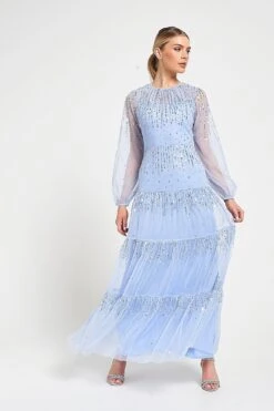 Sara Blue Sequin Maxi Dress -Frock And Frill US Sara Blue Sequin Maxi Dress 3