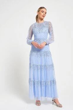 Sara Blue Sequin Maxi Dress -Frock And Frill US Sara Blue Sequin Maxi Dress 5