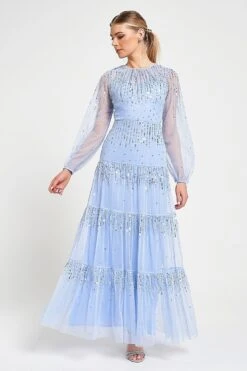 Sara Blue Sequin Maxi Dress
