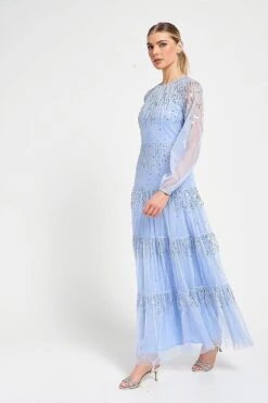 Sara Blue Sequin Maxi Dress -Frock And Frill US Sara Blue Sequin Maxi Dress 8