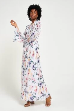 Serena White Floral Print Maxi Dress -Frock And Frill US Serena White Floral Print Maxi Dress 10