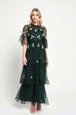 Suki Green Floral Embellished Maxi Dress -Frock And Frill US Suki Green Floral Embellished Maxi Dress 4