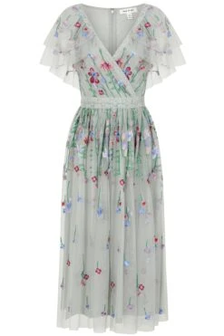 Suzette Green Floral Embroidered Midi Dress