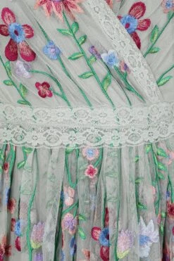 Suzette Green Floral Embroidered Midi Dress -Frock And Frill US Suzette Green Floral Embroidered Midi Dress 3