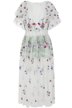 Suzette White Floral Embroidered Midi Dress -Frock And Frill US Suzette White Floral Embroidered Midi Dress 11