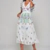 Suzette White Floral Embroidered Midi Dress