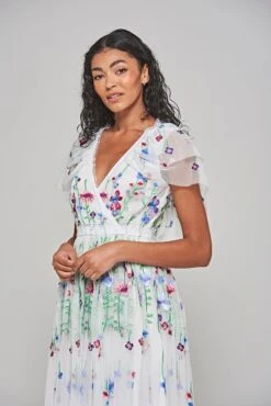 Suzette White Floral Embroidered Midi Dress -Frock And Frill US Suzette White Floral Embroidered Midi Dress 5