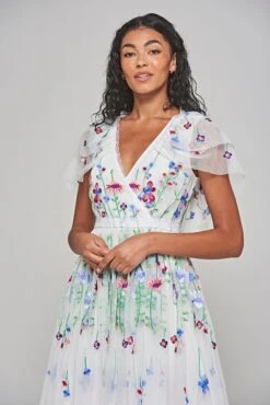 Suzette White Floral Embroidered Midi Dress -Frock And Frill US Suzette White Floral Embroidered Midi Dress 7