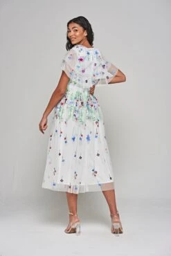 Suzette White Floral Embroidered Midi Dress -Frock And Frill US Suzette White Floral Embroidered Midi Dress 9