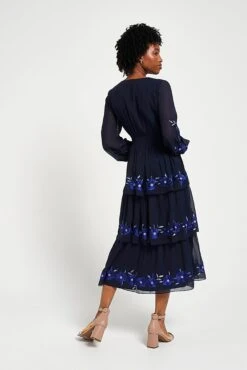 Tamsin Navy Floral Embroidered Midi Dress With Tiered Skirt -Frock And Frill US Tamsin Navy Floral Embroidered Midi Dress 17