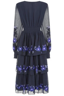 Tamsin Navy Floral Embroidered Midi Dress With Tiered Skirt -Frock And Frill US Tamsin Navy Floral Embroidered Midi Dress 23