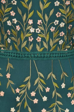 Thalia Green Embroidered Cape Sleeve Maxi Dress -Frock And Frill US Thalia Green Embroidered Cape Sleeve Maxi Dress 3