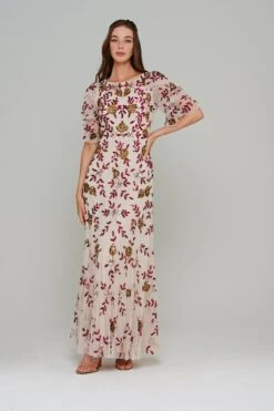 Tori Floral Sequin Maxi Dress -Frock And Frill US Tori Cream Sequin Maxi Dress 2