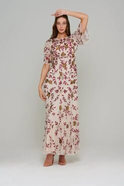 Tori Floral Sequin Maxi Dress -Frock And Frill US Tori Cream Sequin Maxi Dress 4
