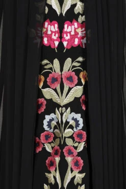 Valentina Black Floral Embroidered Maxi Dress With Pleated Cape -Frock And Frill US Valentina Black Floral Embroidered Cape Maxi Dress 5