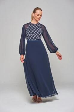 Valerie Navy Embellished Maxi Dress -Frock And Frill US Valerie Navy Embellished Maxi Dress 7