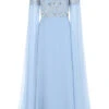 Vera Blue Embellished Cape Sleeve Maxi Dress