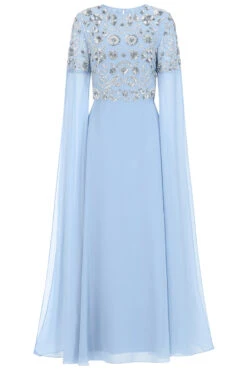 Vera Blue Embellished Cape Sleeve Maxi Dress