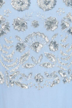 Vera Blue Embellished Cape Sleeve Maxi Dress -Frock And Frill US Vera Sky Blue Embellished Maxi Dress 3