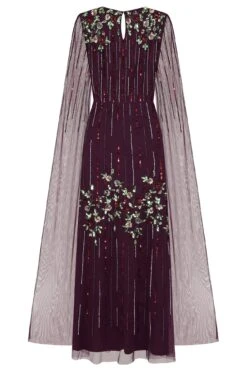 Verbena Purple Cape Sleeve Floral Embellished Maxi Dress -Frock And Frill US Verbena Purple Floral Embellished Cape Maxi Dress 19