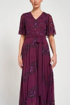 Viola Purple Embellished Midaxi Dress -Frock And Frill US Viola Purple Embellished Midi Dress 1