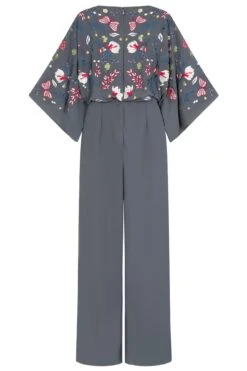 Yareli Charcoal Floral Embroidered Jumpsuit -Frock And Frill US Yareli Charcoal Floral Jumpsuit 3